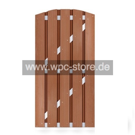 WPC Tür Braun geschwungen mit Aluminium-Querprofilen (90x190cm)